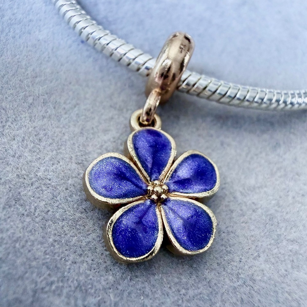 Purple Pansy Flower Dangle Charm fits PANDORA - Picture 6 of 7